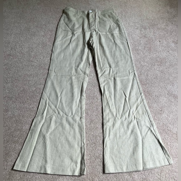 Staud Beige Linen Blend Patches Flared Pants Sz. 10 - Picture 2 of 8